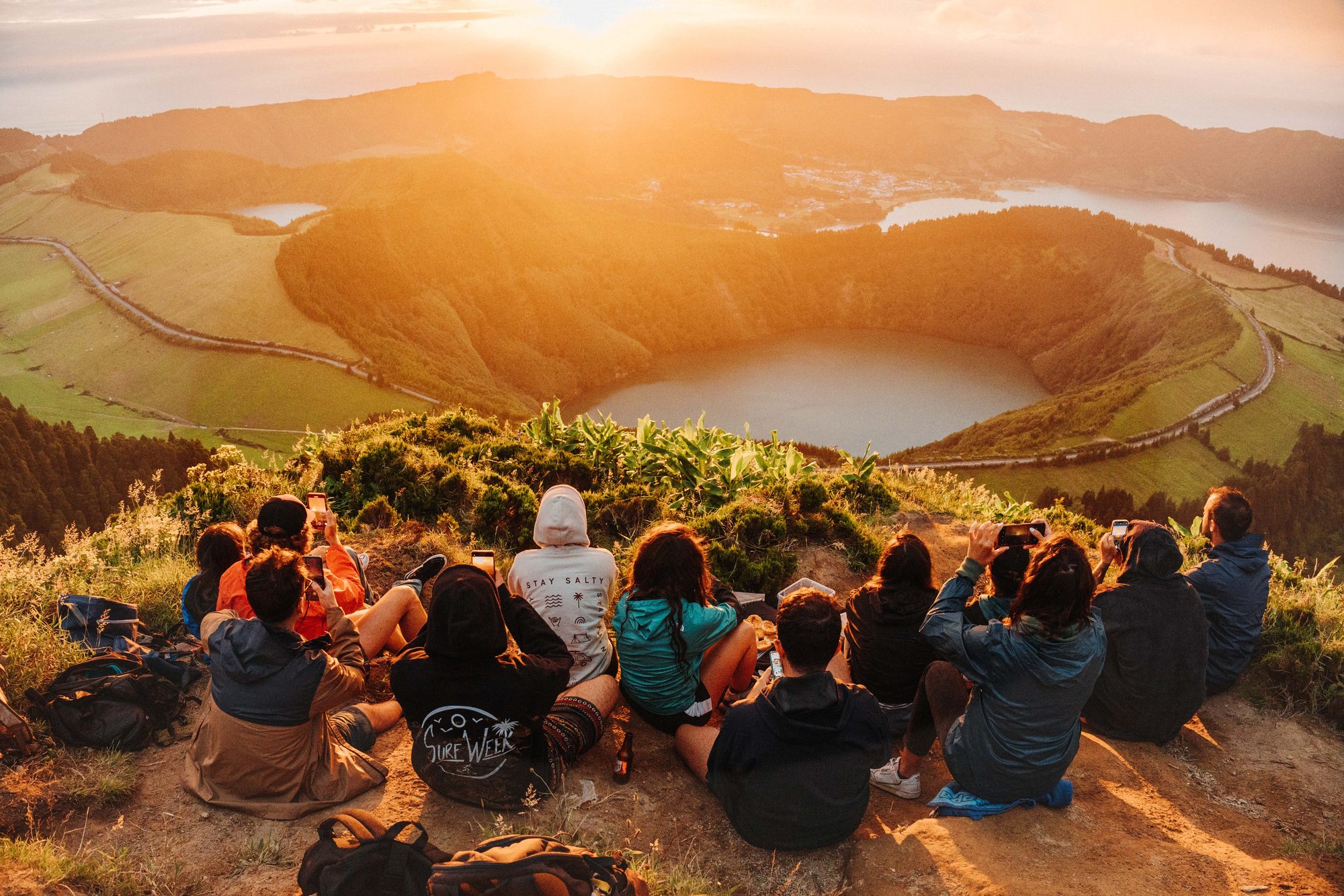 The group watching sunset over Sete Cidades