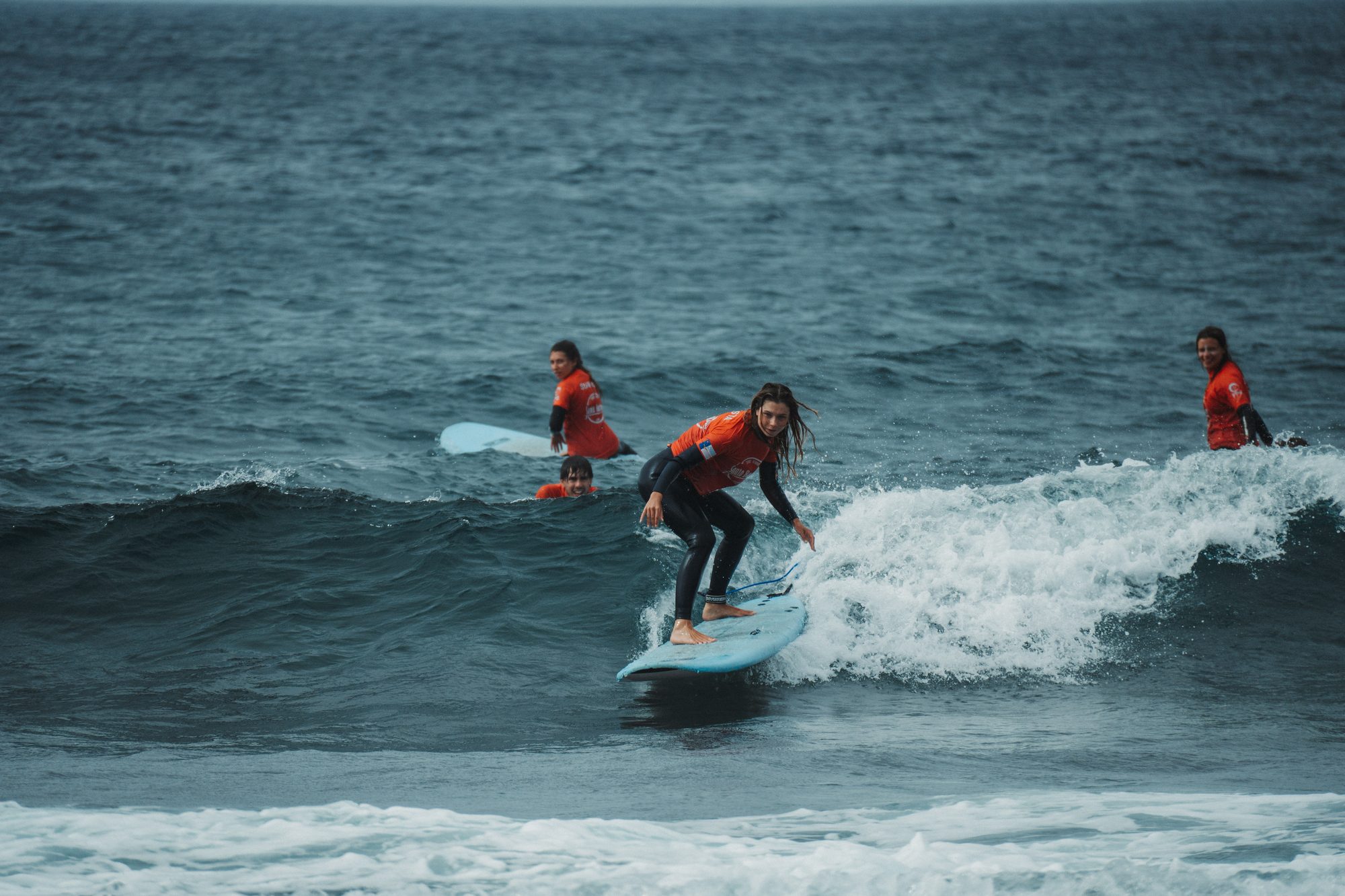 Surf lesson group on an Azores beach